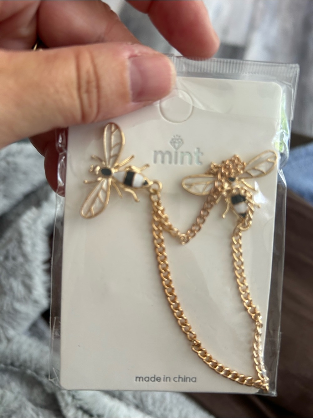 4/$50 Mint Gold Bee Double Pin with Black and White Enamel